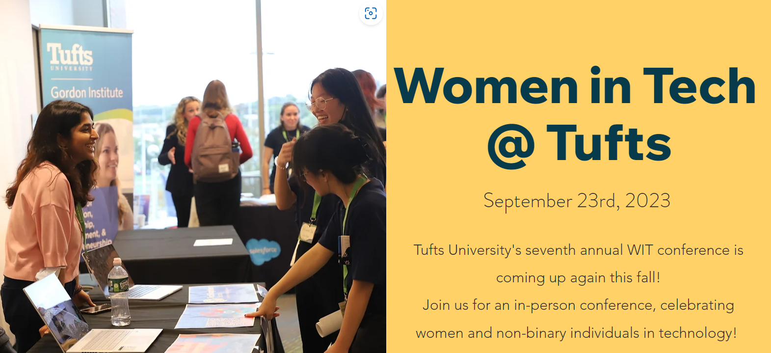 Tufts Women in Tech event banner