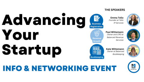 Advancing Your Startup - Info & Networking Event - Emma Tello, Tello IP; Paul Witteman, Balanced Reveneu Services; Kate Witteman, Balanced Bookeeping